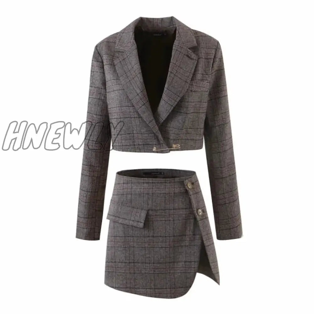 Short blazers women's autumn Fashion Suits with skirt Tweed sexy office split Mini skirt 2-piece  casual sets