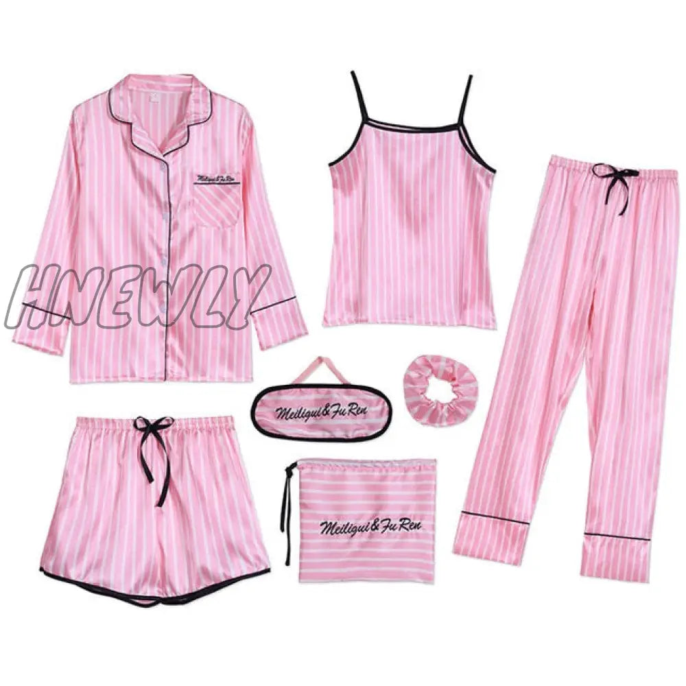 Sleepwear 7 Pieces Pyjama Set Women Autumn Winter Sexy Pajamas Sets Sleep Suits Soft Sweet Cute Nightwear Gift Home Clothes