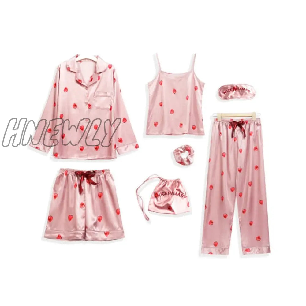 Sleepwear 7 Pieces Pyjama Set Women Autumn Winter Sexy Pajamas Sets Sleep Suits Soft Sweet Cute Nightwear Gift Home Clothes