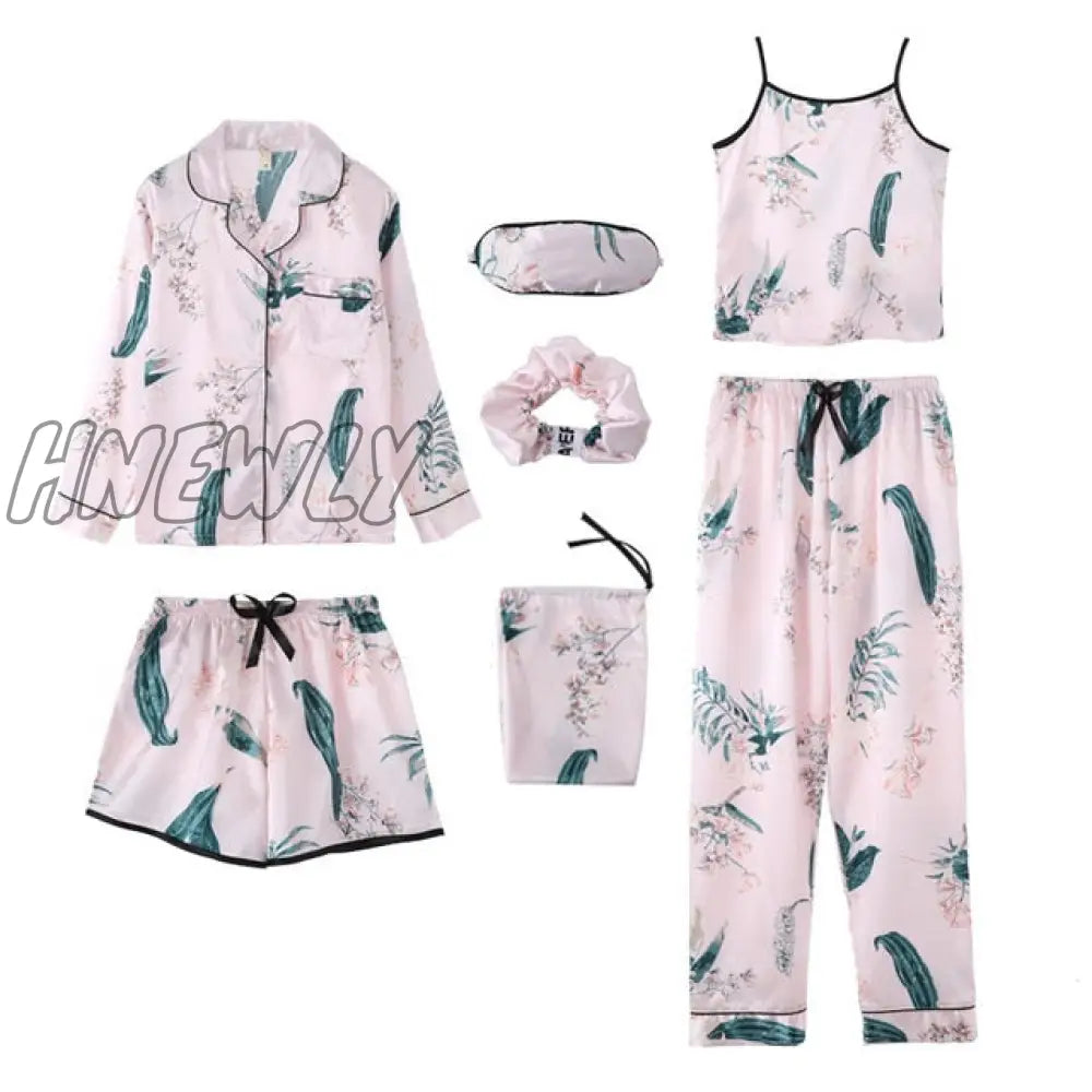 Sleepwear 7 Pieces Pyjama Set Women Autumn Winter Sexy Pajamas Sets Sleep Suits Soft Sweet Cute Nightwear Gift Home Clothes