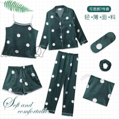 Sleepwear 7 Pieces Pyjama Set Women Autumn Winter Sexy Pajamas Sets Sleep Suits Soft Sweet Cute Nightwear Gift Home Clothes