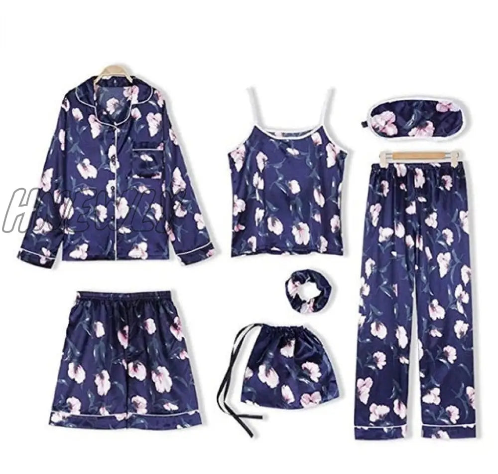 Sleepwear 7 Pieces Pyjama Set Women Autumn Winter Sexy Pajamas Sets Sleep Suits Soft Sweet Cute Nightwear Gift Home Clothes