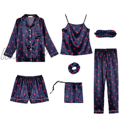 Sleepwear 7 Pieces Pyjama Set Women Autumn Winter Sexy Pajamas Sets Sleep Suits Soft Sweet Cute Nightwear Gift Home Clothes