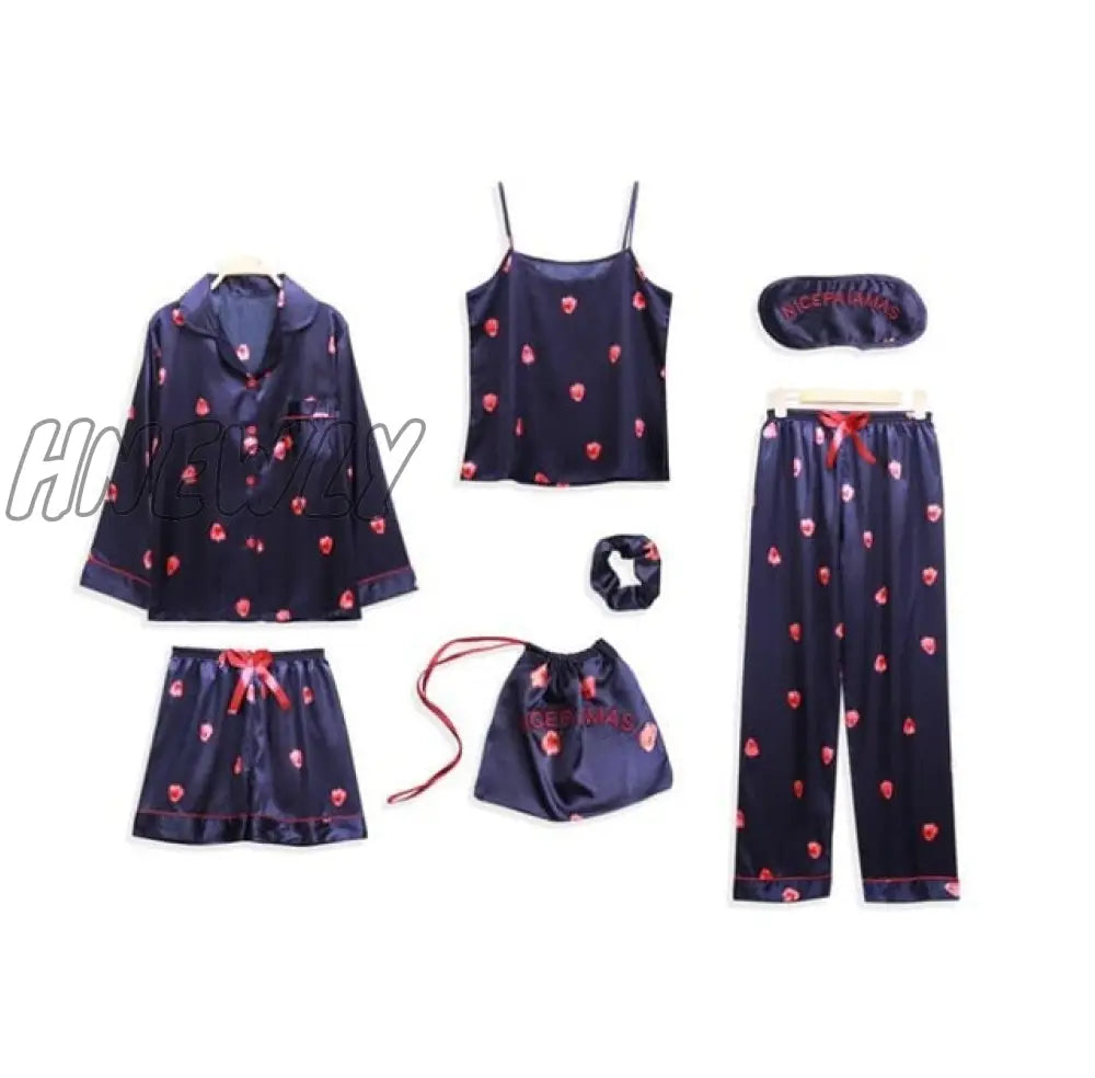 Sleepwear 7 Pieces Pyjama Set Women Autumn Winter Sexy Pajamas Sets Sleep Suits Soft Sweet Cute Nightwear Gift Home Clothes