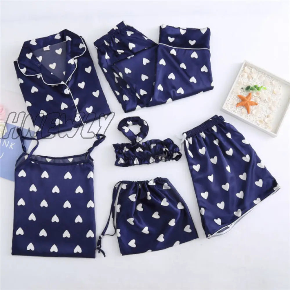 Sleepwear 7 Pieces Pyjama Set Women Autumn Winter Sexy Pajamas Sets Sleep Suits Soft Sweet Cute Nightwear Gift Home Clothes