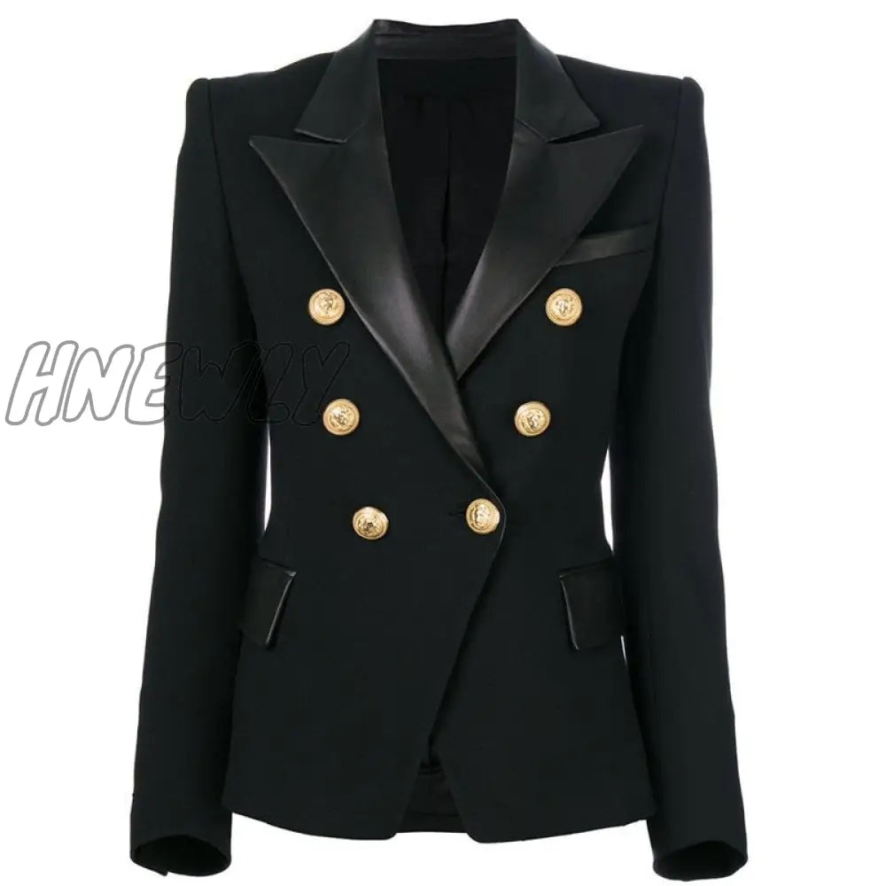 Spring Autumn Quality European Design PU Leather Collar Slim Black Blazer OL Formal Classic Fittness Blazers