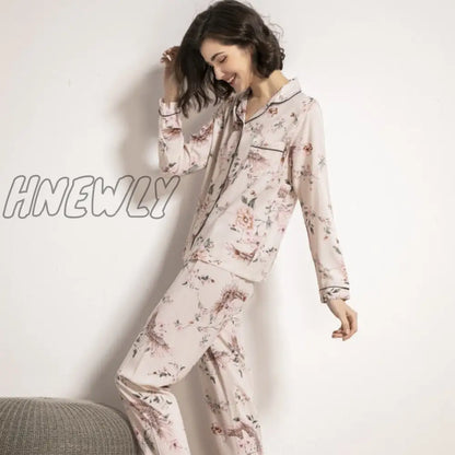 Starry Sky And Floral Printed Women Pajamas Set Comfort Cotton Satin Full Sleeve Homewear Ladies Tender Casual Wear For Spring