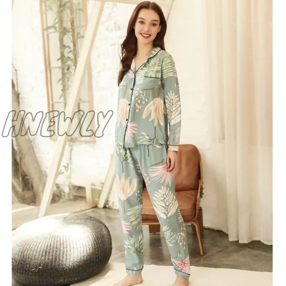 Starry Sky And Floral Printed Women Pajamas Set Comfort Cotton Satin Full Sleeve Homewear Ladies Tender Casual Wear For Spring