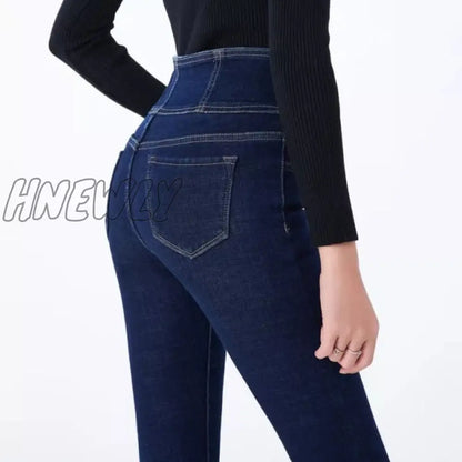 streetwear High Waist thickening skinny denim pants women plus size warm stretch Pencil jeans Mom's slim waist velvet jeans