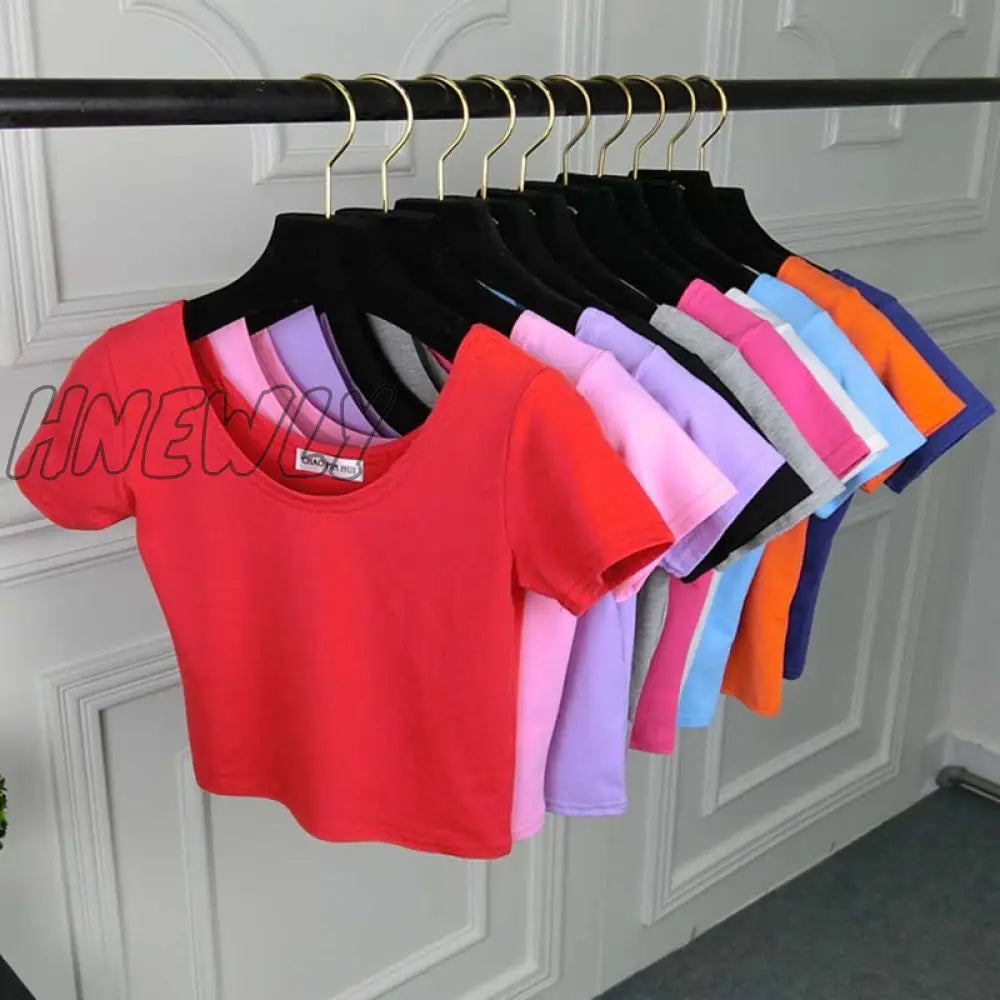 Stretch Women High Quality Sexy U Neck Crop Top 1PC Girls Short Sleeve Female Fashion Best Sell Popular Tee Top T-shirt Hot Sale