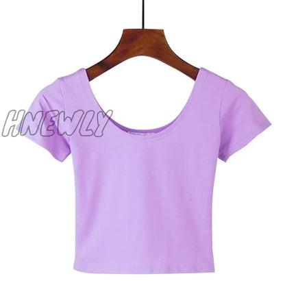 Stretch Women High Quality Sexy U Neck Crop Top 1PC Girls Short Sleeve Female Fashion Best Sell Popular Tee Top T-shirt Hot Sale