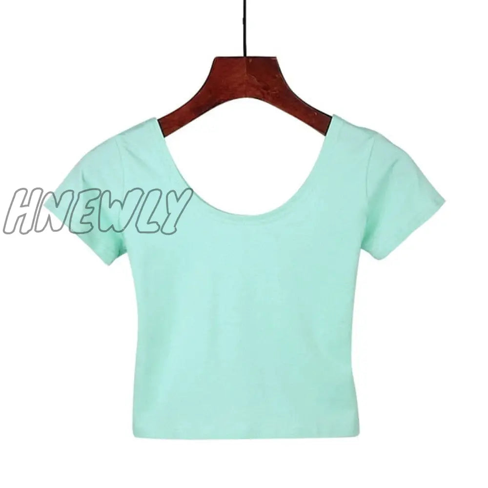 Stretch Women High Quality Sexy U Neck Crop Top 1PC Girls Short Sleeve Female Fashion Best Sell Popular Tee Top T-shirt Hot Sale