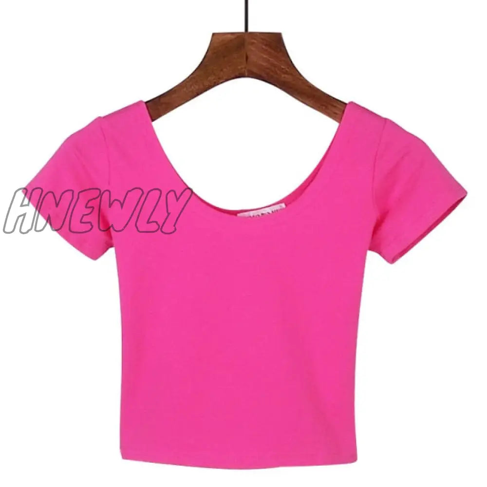 Stretch Women High Quality Sexy U Neck Crop Top 1PC Girls Short Sleeve Female Fashion Best Sell Popular Tee Top T-shirt Hot Sale