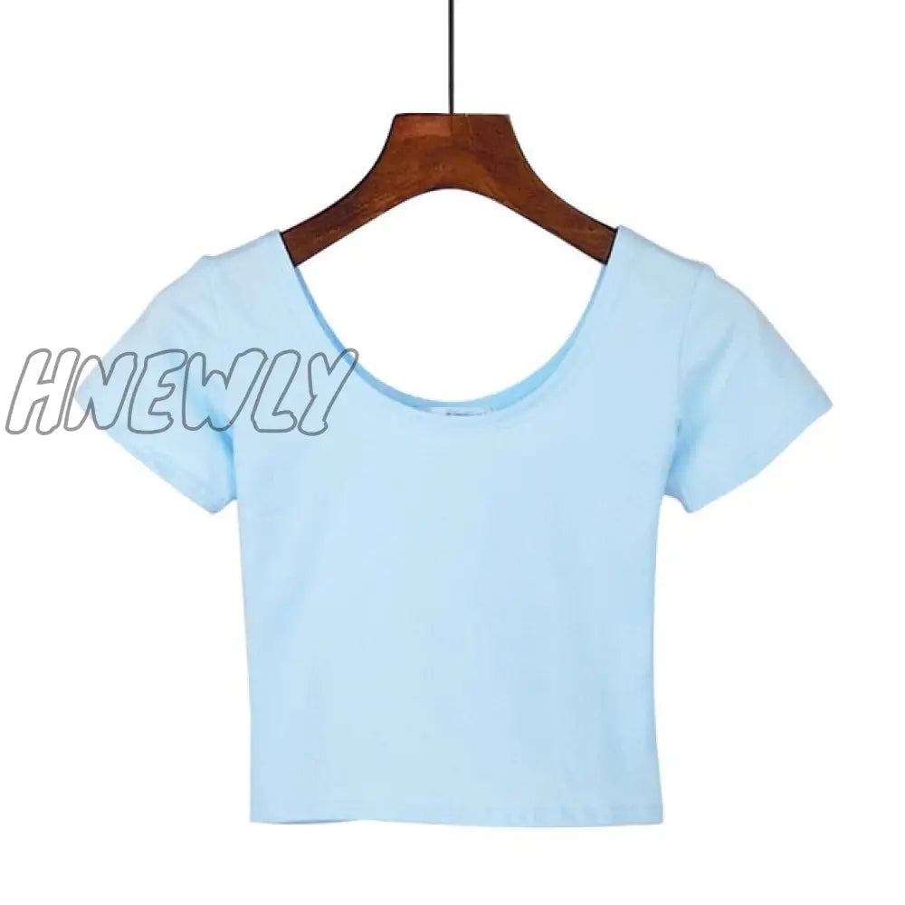 Stretch Women High Quality Sexy U Neck Crop Top 1PC Girls Short Sleeve Female Fashion Best Sell Popular Tee Top T-shirt Hot Sale