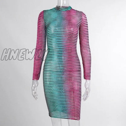 Stripe Mesh Bodycon Vest Dress Women High Street Clothing Lady Birthday Party Wear Summer Sexy Night Club Mini Dress