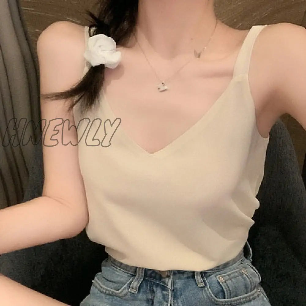 Summer Chiffon Women Tops Camis Sexy Halter Top Woman Sleeveless Solid Tank Tops Female V-neck Camisole Basic White Vest