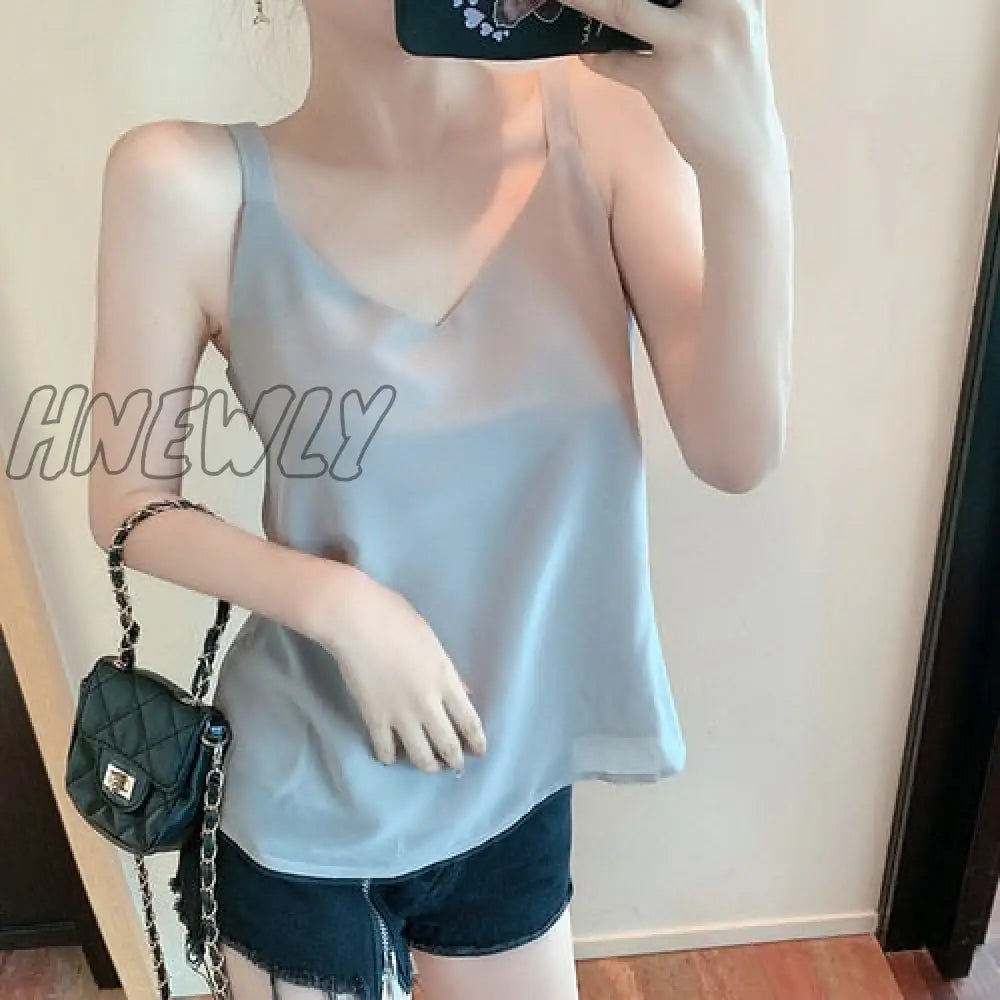 Summer Chiffon Women Tops Camis Sexy Halter Top Woman Sleeveless Solid Tank Tops Female V-neck Camisole Basic White Vest