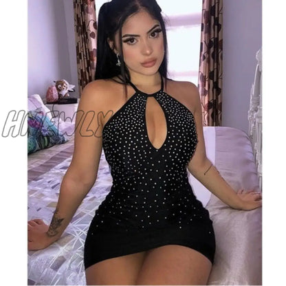 Summer Dress Women Diamonds Dress Sleeveless Halter Strapless Hollow Out Short Bodycon Dresses Ladies Sexy Clubwear