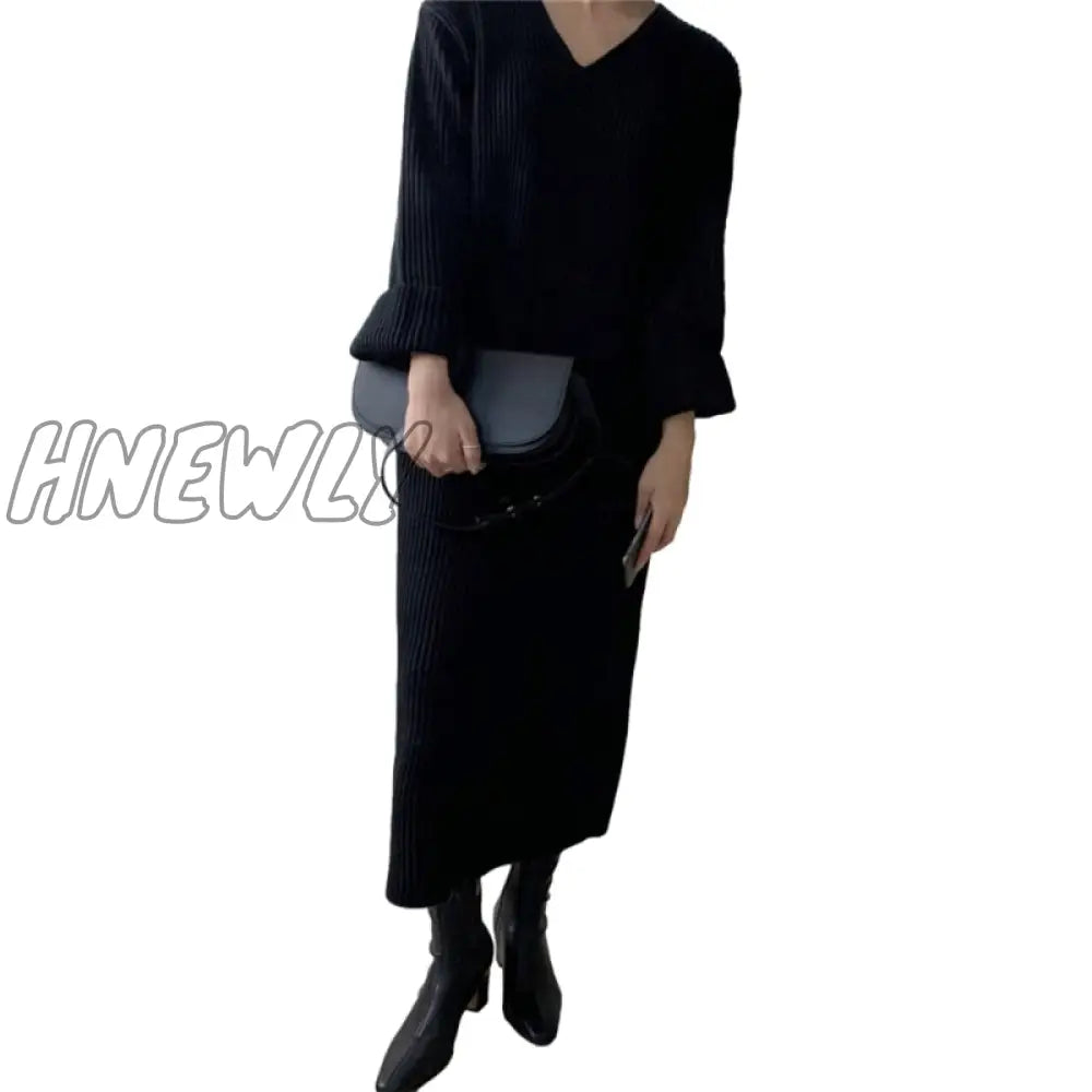 Sweater Women Dress Knitted Dresses Womens Winter Long Sleeve Sweaters Autumn Loose Maxi Oversize Knitting Robe Vestido V neck