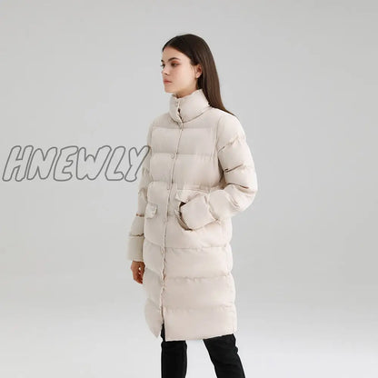 Thick Down Cotton Coat Oversize Long Parkas Winter Long Sleeve Buttons Pockets Female Warm Puffer Jacket Parka Branded