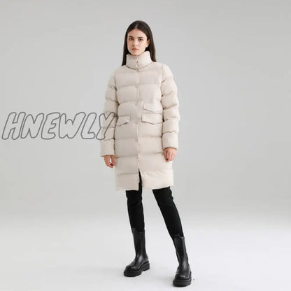 Thick Down Cotton Coat Oversize Long Parkas Winter Long Sleeve Buttons Pockets Female Warm Puffer Jacket Parka Branded