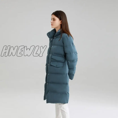 Thick Down Cotton Coat Oversize Long Parkas Winter Long Sleeve Buttons Pockets Female Warm Puffer Jacket Parka Branded