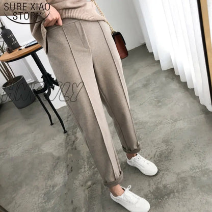 Thicken Women Pencil Pants Spring Winter Plus Size OL Style Wool Female Work Suit Pant Loose Female Trousers Capris