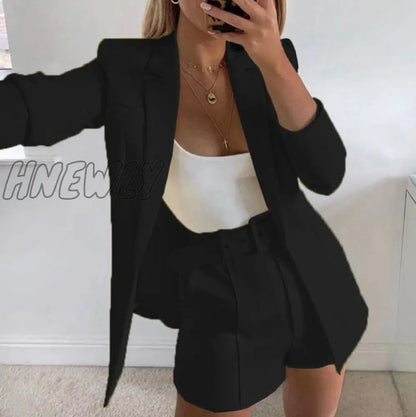 Two Piece Blazer Suit Women Office Sets Autumn Long Sleeve Cardigan Blazer Shorts Solid 2 Piece Set Lady Casual Blazers Set