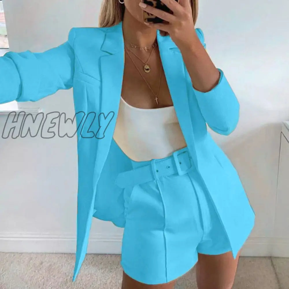 Two Piece Blazer Suit Women Office Sets Autumn Long Sleeve Cardigan Blazer Shorts Solid 2 Piece Set Lady Casual Blazers Set