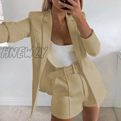 Two Piece Blazer Suit Women Office Sets Autumn Long Sleeve Cardigan Blazer Shorts Solid 2 Piece Set Lady Casual Blazers Set