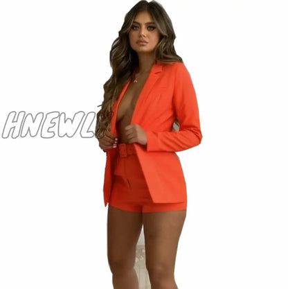 Two Piece Blazer Suit Women Office Sets Autumn Long Sleeve Cardigan Blazer Shorts Solid 2 Piece Set Lady Casual Blazers Set