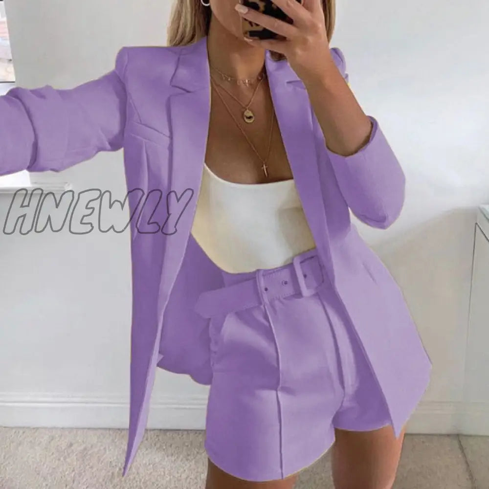 Two Piece Blazer Suit Women Office Sets Autumn Long Sleeve Cardigan Blazer Shorts Solid 2 Piece Set Lady Casual Blazers Set