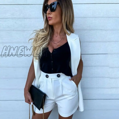 Two Piece Blazer Suit Women Office Sets Autumn Long Sleeve Cardigan Blazer Shorts Solid 2 Piece Set Lady Casual Blazers Set