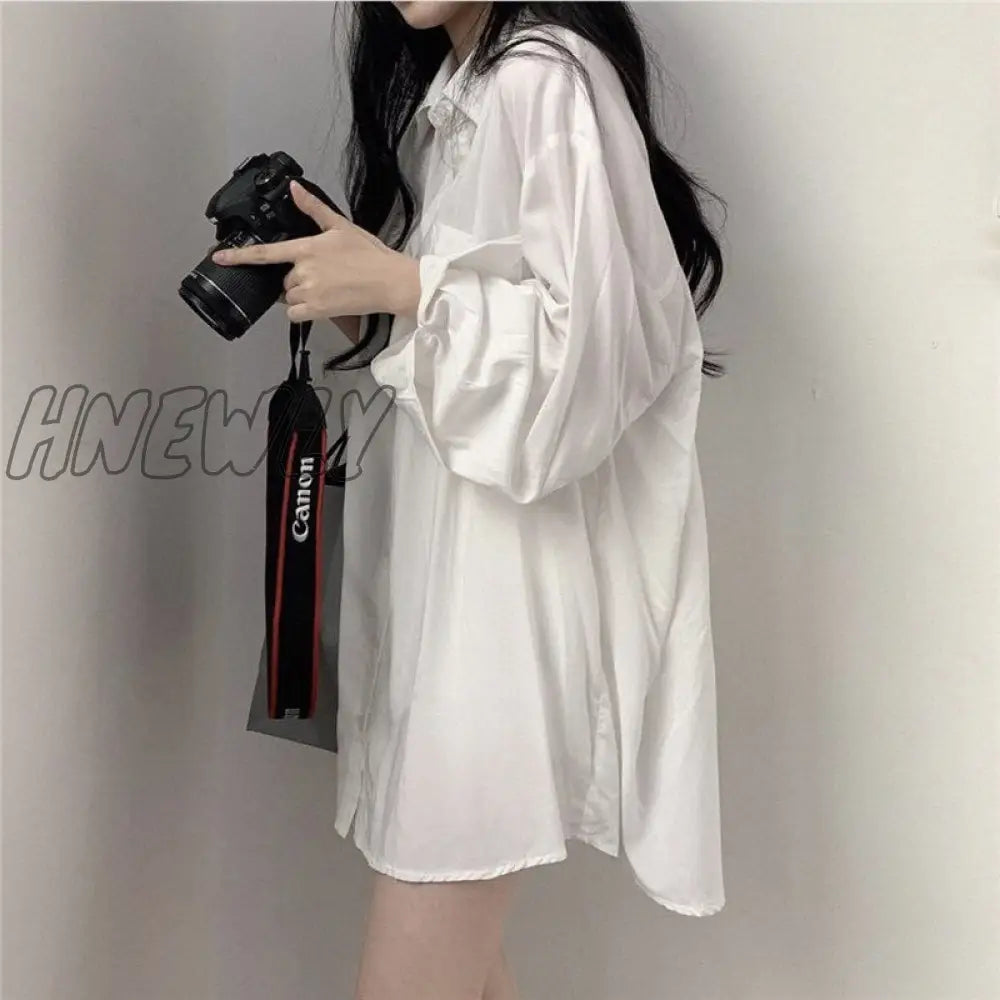 White Sun Protection Shirt Women's Summer Mid-Length Loose Long Sleeve Korean Series Top Early Autumn Gentle Thin Cardigan Coat