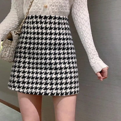 Winter jacket new Korean version with waist bag houndstooth woolen coat suit thick and loose