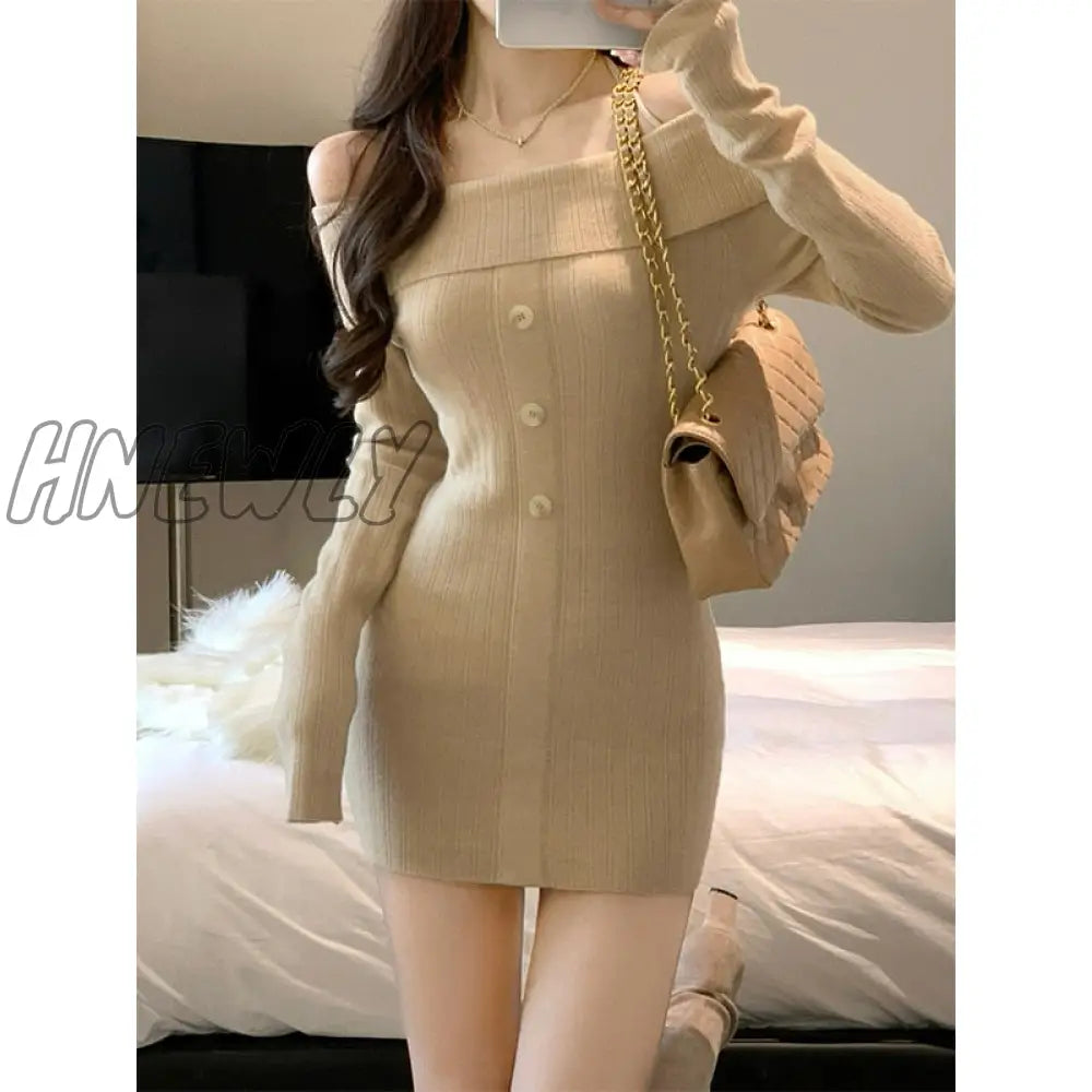 Winter Off Shoulder Sweater Dress Women Elegant Bodycon Y2k Mini Dress Female Outwear One Piece Dress Korean Fashion Autumn