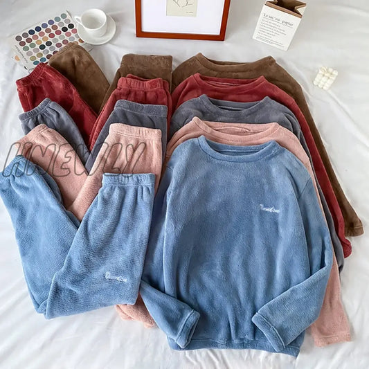 Winter Pajamas Sets For Women Sleepwear Homes Clothing Pajama Home Wear Womens Pyjamas Set Velvet Pants Nightwear Thick Warm