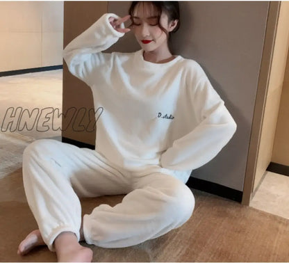 Winter Pajamas Sets For Women Sleepwear Homes Clothing Pajama Home Wear Womens Pyjamas Set Velvet Pants Nightwear Thick Warm