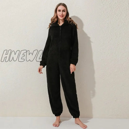 Winter Warm Pyjamas Women Onesies Fluffy Fleece Jumpsuits Sleepwear Overall Hood Sets Pajamas For Women Adult