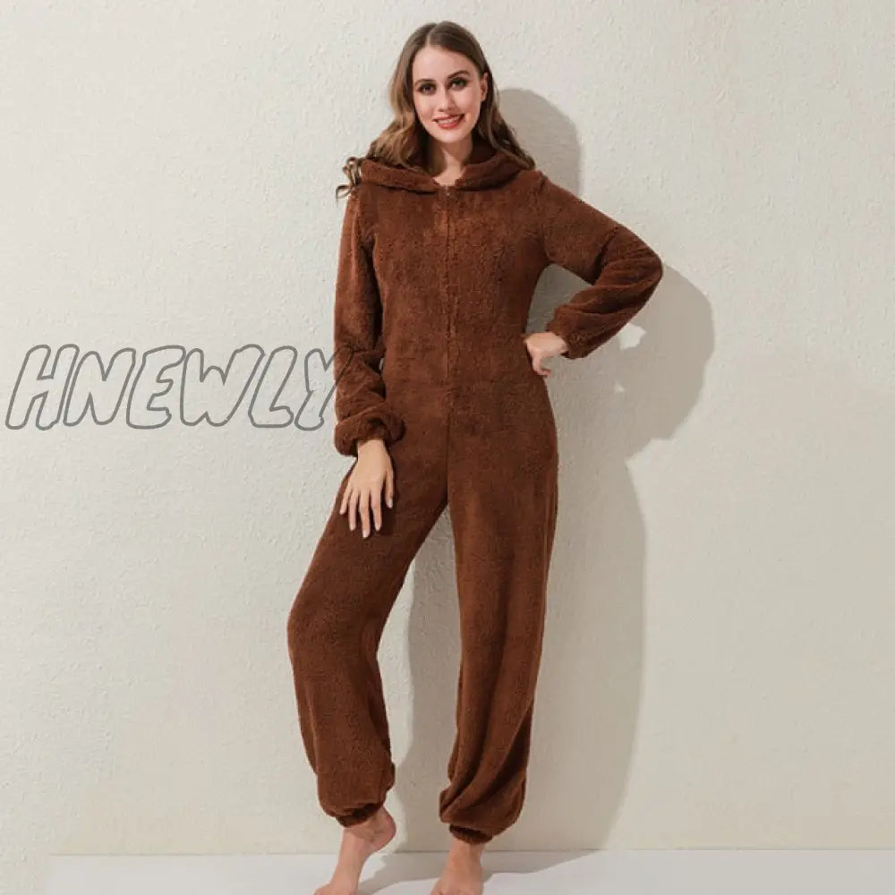 Winter Warm Pyjamas Women Onesies Fluffy Fleece Jumpsuits Sleepwear Overall Hood Sets Pajamas For Women Adult