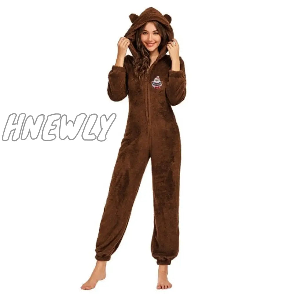 Winter Warm Pyjamas Women Onesies Fluffy Fleece Jumpsuits Sleepwear Overall Hood Sets Pajamas For Women Adult