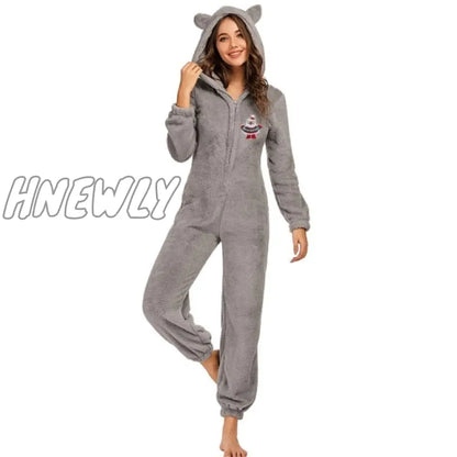 Winter Warm Pyjamas Women Onesies Fluffy Fleece Jumpsuits Sleepwear Overall Hood Sets Pajamas For Women Adult