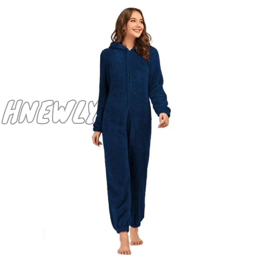 Winter Warm Pyjamas Women Onesies Fluffy Fleece Jumpsuits Sleepwear Overall Hood Sets Pajamas For Women Adult