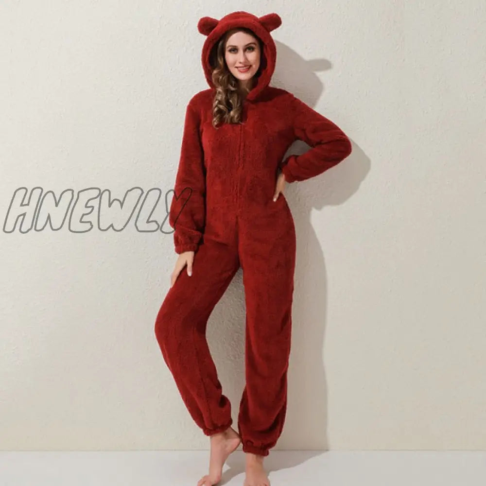 Winter Warm Pyjamas Women Onesies Fluffy Fleece Jumpsuits Sleepwear Overall Hood Sets Pajamas For Women Adult