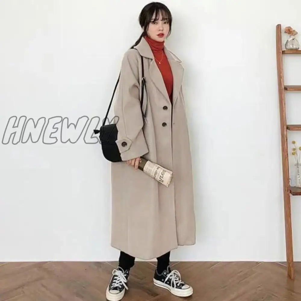 Woman Long Coat Fashion Korean Preppy Style Retro Versatile Windbreaker Casual Warm Woolen Coat Oversize Spring Women Coat