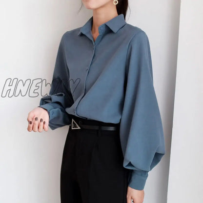 Women blouse vintage Turn-down Collar Spring Autumn Lantern sleeve women shirts white tops long sleeve shirt black ladies tunic