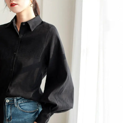 Women blouse vintage Turn-down Collar Spring Autumn Lantern sleeve women shirts white tops long sleeve shirt black ladies tunic