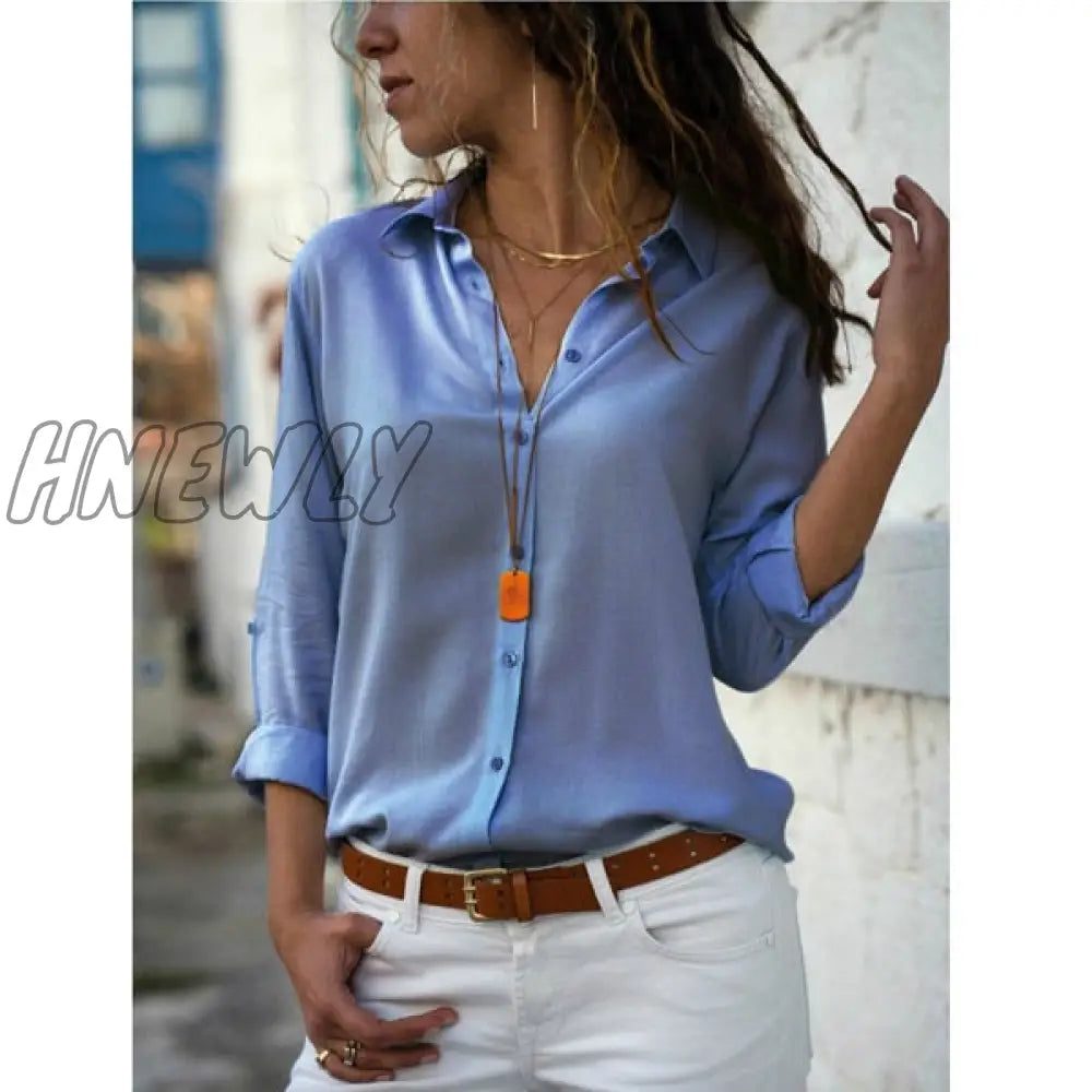 Women Blouses Basic Selling Button Solid Fashion Long Sleeve Office Shirt Leisure Blouse Shirt Casual Slim Plus Size Tops