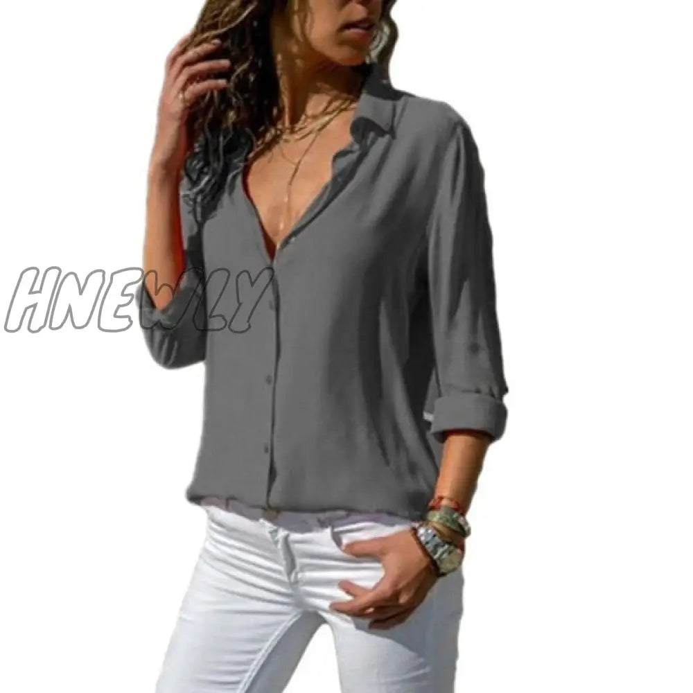 Women Blouses Basic Selling Button Solid Fashion Long Sleeve Office Shirt Leisure Blouse Shirt Casual Slim Plus Size Tops