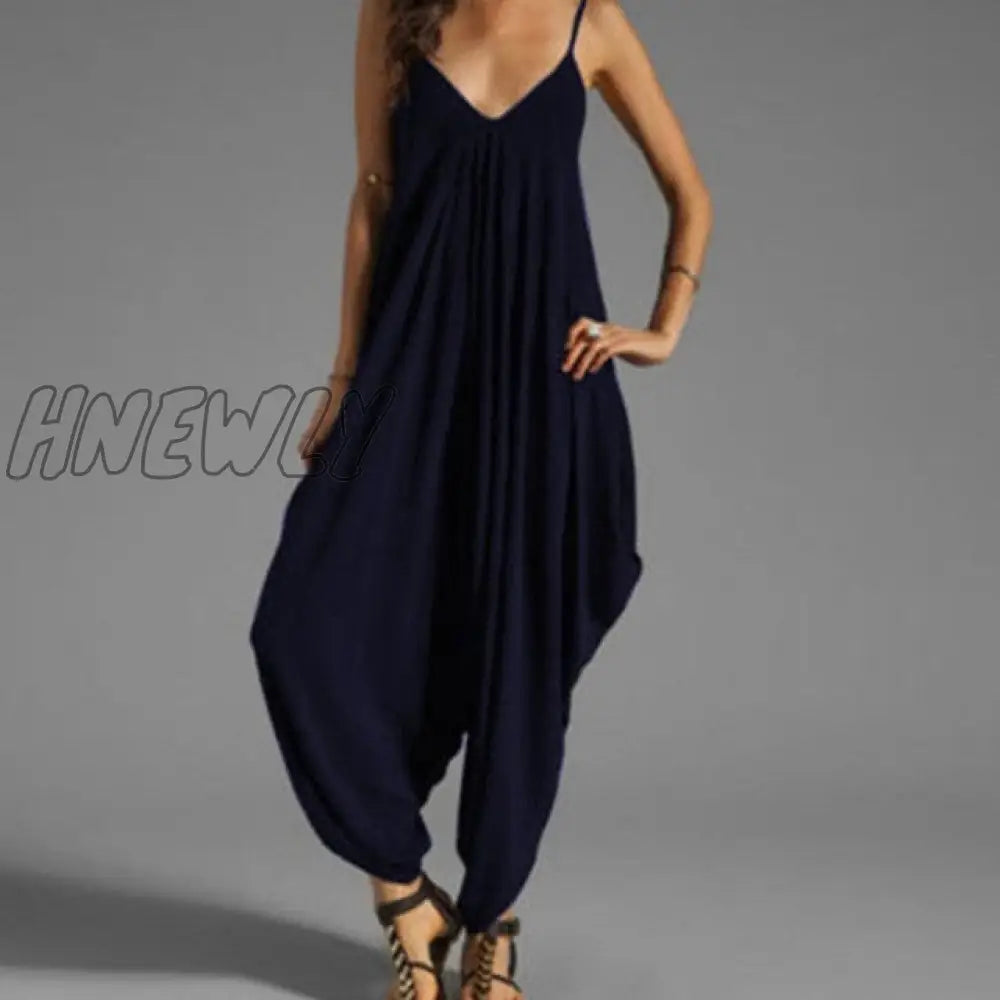 Women Casual Sleeveless Deep V Neck Jumpsuit Plus Size Summer Spaghetti Strap Rompers